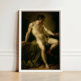White-framed Print Classical Nude Male Figure Dramatic Chiaroscuro Cain’s Muscular Frame, Shadows Carving Deep Ridges, Raw Body