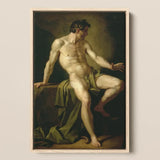 Cain - Anton Losenko Art Print / Canvas Framed Classical Oil Painting Muscular Nude Male Figure Cain’s Frame, Shadows Carving Deep Ridges,