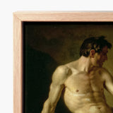 Framed Classical Oil Painting Muscular Nude Male Figure Cain’s Frame, Shadows Carving Deep Ridges, Raw Body