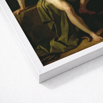 White Framed Art Print Classical Painting Olive-green Drapery Cain’s Muscular Frame, Shadows Carving Deep Ridges, Raw Body