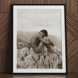 Cain - Stampa artistica fotografica gay di Wilhelm Von Gloeden / Canvas, 24x32’’ / 61x81cm / Cornice nera / Passe-partout, Poster, stampe e opere d’arte visiva,