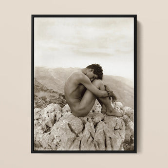 Cain - Wilhelm Von Gloeden Gay Photography Art Print / Canvas Black-framed Sepia-toned Nude Figure Seated Rugged, Prints