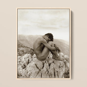 Cain - Wilhelm Von Gloeden Gay Photography Art Print / Canvas Sepia-toned Framed Nude Man Curled Rocky, Prints