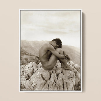 Cain - Wilhelm Von Gloeden Gay Photography Art Print / Canvas Sepia-toned Framed Nude Man Curled Rocky, Prints