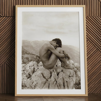 Cain - Wilhelm Von Gloeden Gay Photography Art Print / Canvas Framed Black-and-white Photograph Nude Figure Rocky Terrain Mountains, Prints