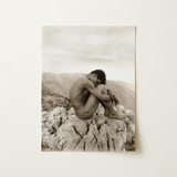 Cain - Wilhelm Von Gloeden Gay Photography Art Print / Canvas Sepia-toned Photographic Nude Man Curled Rocky Terrain, Prints