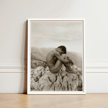 Cain - Wilhelm Von Gloeden Gay Photography Art Print / Canvas Framed Black-and-white Photograph Nude Man Rocky Terrain Mountains, Prints