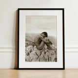 Cain - Wilhelm Von Gloeden Gay Photography Art Print / Canvas Black-framed Sepia-toned Photograph Nude Figure Contemplatively, Prints