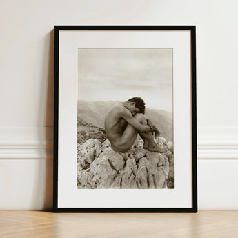Cain - Wilhelm Von Gloeden Gay Photography Art Print / Canvas Black-framed Sepia-toned Photograph Nude Figure Contemplatively, Prints