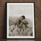 Cain - Wilhelm Von Gloeden Gay Photography Art Print / Canvas Black-framed White-matted Photographic Sepia-toned Nude Man Contemplatively,