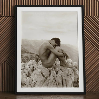 Cain - Wilhelm Von Gloeden Gay Photography Art Print / Canvas Black-framed White-matted Photographic Sepia-toned Nude Man Contemplatively,