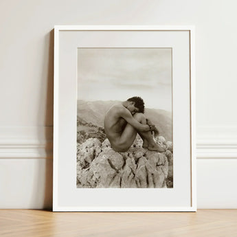 Cain - Wilhelm Von Gloeden Gay Photography Art Print / Canvas Framed Black-and-white Photograph Nude Figure Rocky Terrain Mountains, Prints