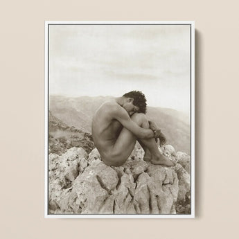Cain - Wilhelm Von Gloeden Gay Photography Art Print / Canvas Framed Black-and-white Photographic Print Nude Man Contemplatively Rugged