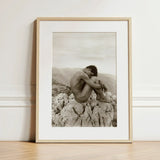 Cain - Wilhelm Von Gloeden Gay Photography Art Print / Canvas Minimalist Wooden-framed Black-and-white Nude Figure Seated, Prints