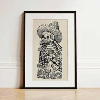 Calavera of Francisco Madero - Jose Guadalupe Posada Art Print / Canvas Black-framed Artwork Detailed Line Skeleton Traditional Mexican