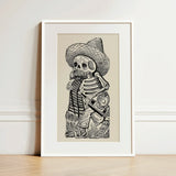 Calavera of Francisco Madero - Jose Guadalupe Posada Art Print / Canvas Black-and-white Illustrated Skeleton Traditional Mexican Attire