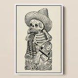 Calavera of Francisco Madero - Jose Guadalupe Posada Art Print / Canvas Framed Black-and-white Illustration Skeleton Wide-brimmed Sombrero