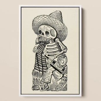 Calavera of Francisco Madero - Jose Guadalupe Posada Art Print / Canvas Framed Black-and-white Illustration Skeleton Wide-brimmed Sombrero