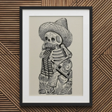 Calavera of Francisco Madero - Jose Guadalupe Posada Art Print / Canvas Framed Black White Print Skeleton Sombrero Striped Blanket Jose