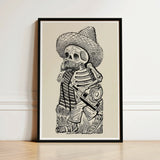 Calavera of Francisco Madero - Jose Guadalupe Posada Art Print / Canvas Black-framed Artwork Detailed Line Skeleton Traditional Mexican