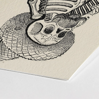 Calavera of Francisco Madero - Jose Guadalupe Posada Art Print / Canvas Black Ink Illustration Skeleton Acoustic Guitar Textured Off-white,
