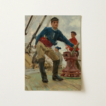 Vintage-style Oil Painting Sailor Blue Coat Tan Trousers Henry Scott Tuke, Spanish Brig, Art Print, Painted