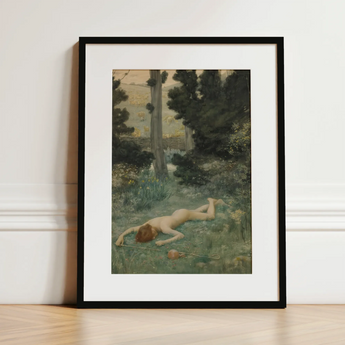 Careless Shepherd - Stampa d'arte di Edward Robert Hughes / Tela, 12x16’’ / 31x41cm / Cornice nera / Passe-partout, Poster, stampe e opere d'arte visiva,