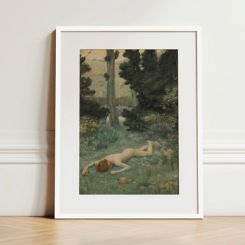 Careless Shepherd - Stampa d'arte di Edward Robert Hughes / Tela, 12x16’’ / 31x41cm / Cornice bianca / Passe-partout, Poster, stampe e opere d'arte visiva,