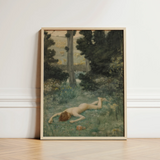 Careless Shepherd - Edward Robert Hughes Art Print / Canvas Framed Painting Nude Figure Grassy Woodland Enclosed Light, Builds,