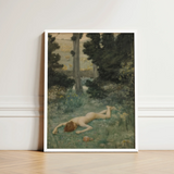 Careless Shepherd - Edward Robert Hughes Art Print / Canvas Framed Nude Figure Grassy Woodland Encased, Builds, Characteristic Mixed-media