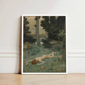 Careless Shepherd - Edward Robert Hughes Art Print / Canvas Framed Nude Figure Grassy Woodland Encased, Builds, Characteristic Mixed-media