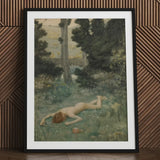 Careless Shepherd - Edward Robert Hughes Art Print / Canvas Black-framed Classical Painting Nude Figure Grassy, Builds, Characteristic
