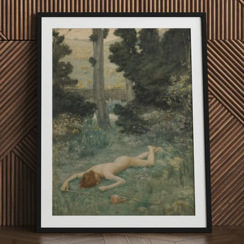 Careless Shepherd - Edward Robert Hughes Art Print / Canvas Black-framed Classical Painting Nude Figure Grassy, Builds, Characteristic
