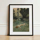 Careless Shepherd - Edward Robert Hughes Art Print / Canvas Black-framed Nude Figure Wooded Garden Scene, Builds, Characteristic