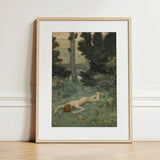 Careless Shepherd - Edward Robert Hughes Art Print / Canvas Framed Nude Figure Grassy Woodland Enclosed, Builds, Characteristic Mixed-media