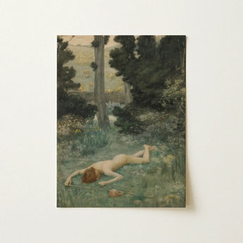 Careless Shepherd - Edward Robert Hughes Art Print / Canvas Vintage-style Painting Nude Figure Grassy Woodland Rendered Soft, Builds,
