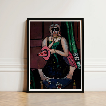 Carnival Mask - Max Beckmann Expressionism Art Print / Canvas Black-framed Stylized Woman Green Dress Pink, German, Beckmann’s Prints