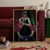 Carnival Mask - Max Beckmann Expressionism Art Print / Canvas Framed Painting Woman Sunglasses Green Dress Pink Hat, German, Beckmann’s