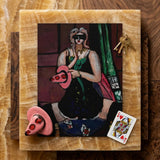 Carnival Mask - Max Beckmann Expressionism Art Print / Canvas Square Light-brown Wooden Plaque Painted Portrait Woman Black, German,