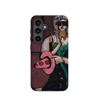 Carnival Mask - Max Beckmann Phone Case Samsung Galaxy S24 / Matte Phone Case Stylized Painting Woman Green Black Attire Max Beckmann,