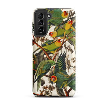 Carolina Parrots - John James Audubon Samsung Case, Galaxy S21 Plus / Matte, Smartphone Case Vibrant Detailed Illustration Multiple Green