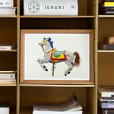 Carousel Horse - American Watercolor Art Print / Canvas Framed Watercolor Painting Carousel Horse Colorful Saddle Blue Vibrant Print,