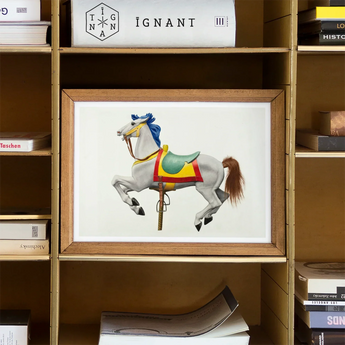 Carousel Horse - American Watercolor Art Print / Canvas Framed Watercolor Painting Carousel Horse Colorful Saddle Blue Vibrant Print,