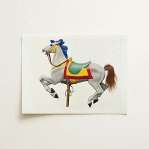 Carousel Horse - American Watercolor Art Print / Canvas, Vibrant Watercolor Print, Masterfully Rendered Carousel, 20th Century Watercolor