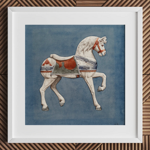Carousel Horse - Henry Murphy Watercolor Art Print / Canvas, 12x12’’ / 31x31cm / White Frame / Matboard, Posters Prints & Visual Artwork,