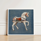 Carousel Horse - Henry Murphy Watercolor Art Print / Canvas Framed Artwork White Red Silver Decorative, Nostalgic Americana, Prints