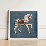 Carousel Horse - Henry Murphy Watercolor Art Print / Canvas Framed Illustration White Red Silver, Nostalgic Americana, Prints