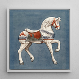 Carousel Horse - Henry Murphy Watercolor Art Print / Canvas Framed Artwork White Carousel Horse Red Silver Decorative Henry Murphy