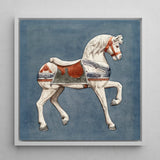 Carousel Horse - Henry Murphy Watercolor Art Print / Canvas Framed Artwork White Red Silver Decorative, Nostalgic Americana, Prints