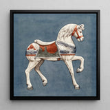 Carousel Horse - Henry Murphy Watercolor Art Print / Canvas Framed Artwork White Red Silver Decorative, Nostalgic Americana, Prints